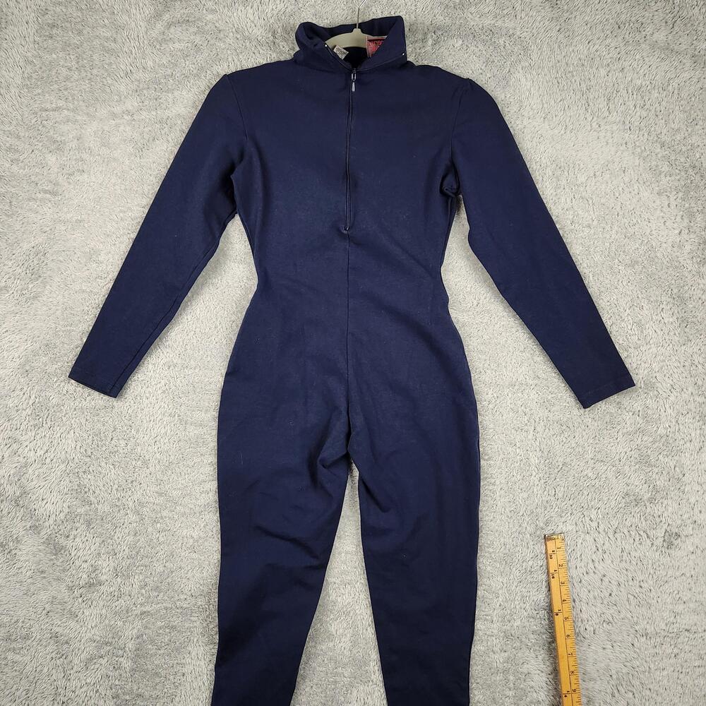 Vintage Bonnie August Unitard Womens Medium Blue Zip Mock Neck Stirrup 80s Boho